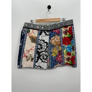 Reversible Patchwork Mini Wrap Skirt Sz M-XL Boho Festival Y2K Hippie Grunge